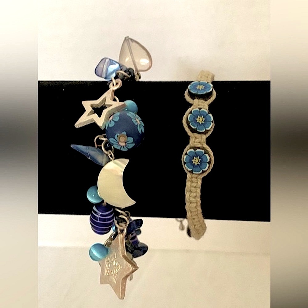 Panama jack woven flower bracelet and charm bracelets. Set of two